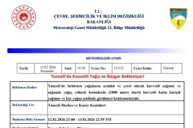 Meteorolojiden Tunceli’ye kuvvetli yağış ve rüzgar uyarısı